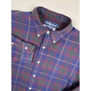 Vintage Ralph‎ Lauren Flannel Shirt XL Plaid Tartan Green Blue Red Pony Logo 90s